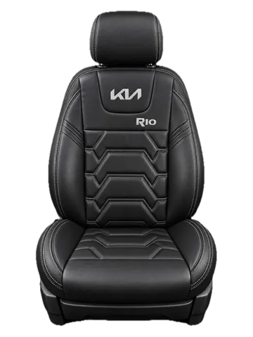 Forro de asiento negro con hilo blanco, geometría angular y bordado Kia Rio